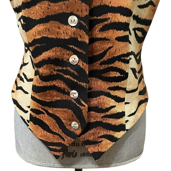 Aren Tjian for Kenar VTG Y2K Tiger Print Vest Satin Back Adjustable Belt Size S - Picture 5 of 9